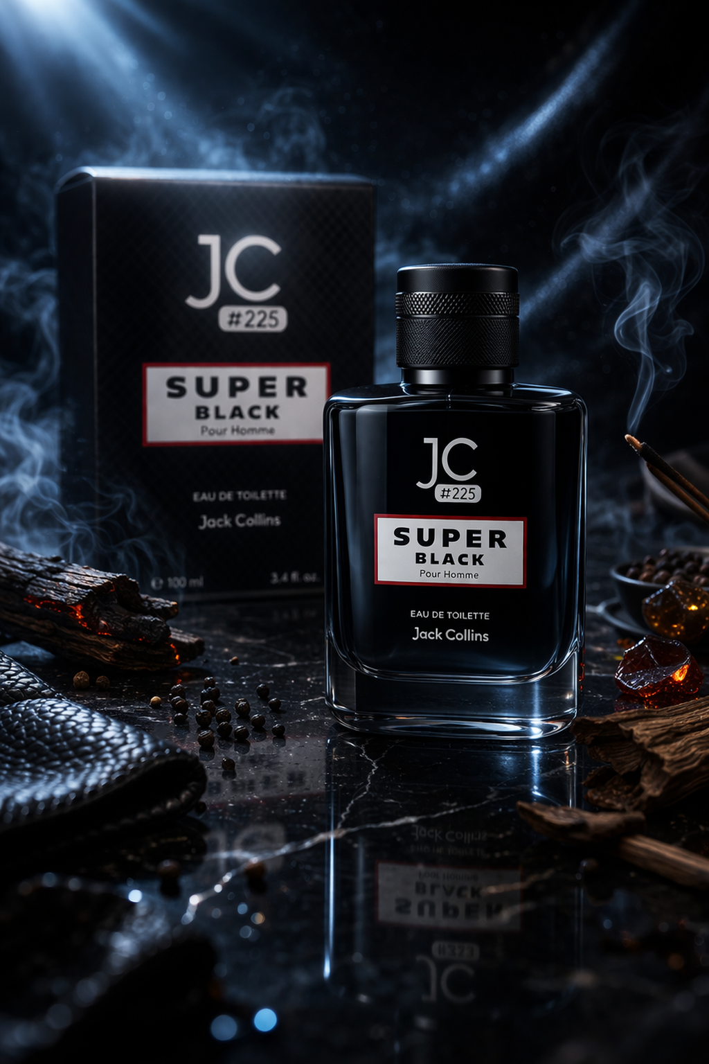 J&C #225 Super Black Eau De Toilette for Men | Bold Smoky Woody Spicy Perfume | Long Lasting Masculine Fragrance