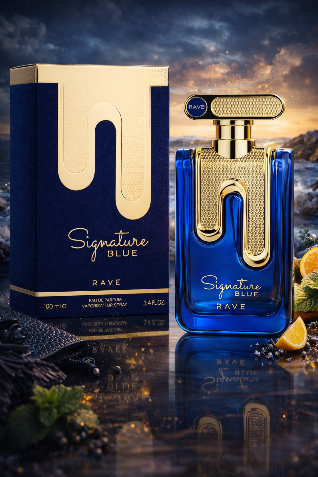 Rave Signature Blue Eau De Parfum 100ml – Fresh Citrus Aquatic Woody Fragrance for Men