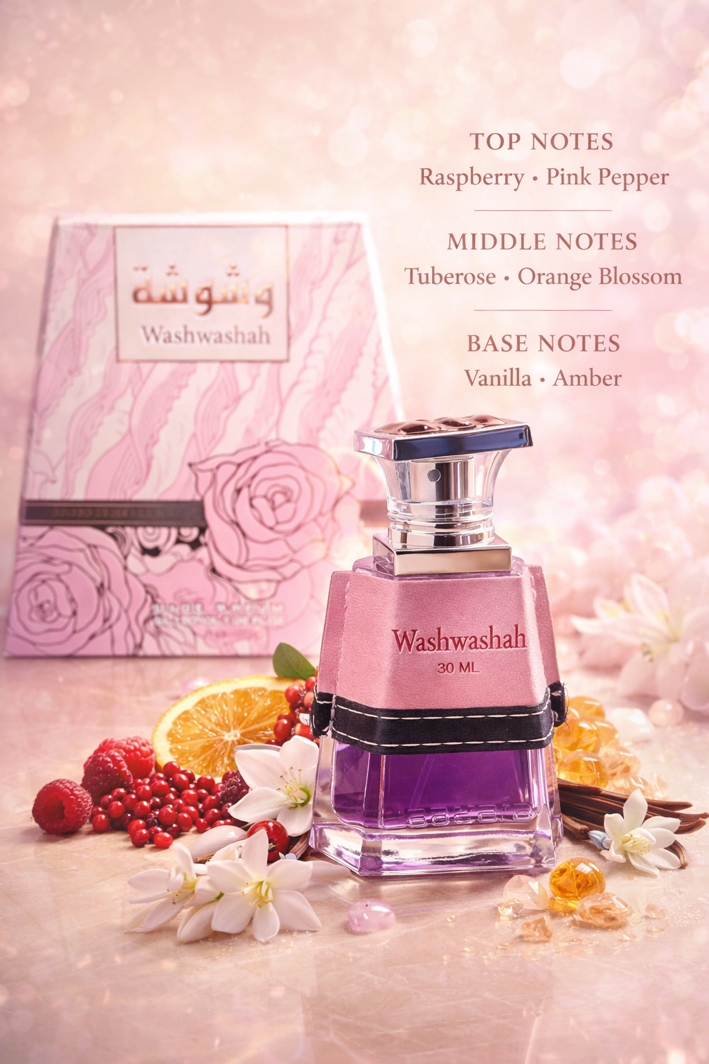 Washwashah Eau De Parfum 30ML – Sweet Floral Luxury Perfume for Women | Long Lasting Raspberry Vanilla Fragrance