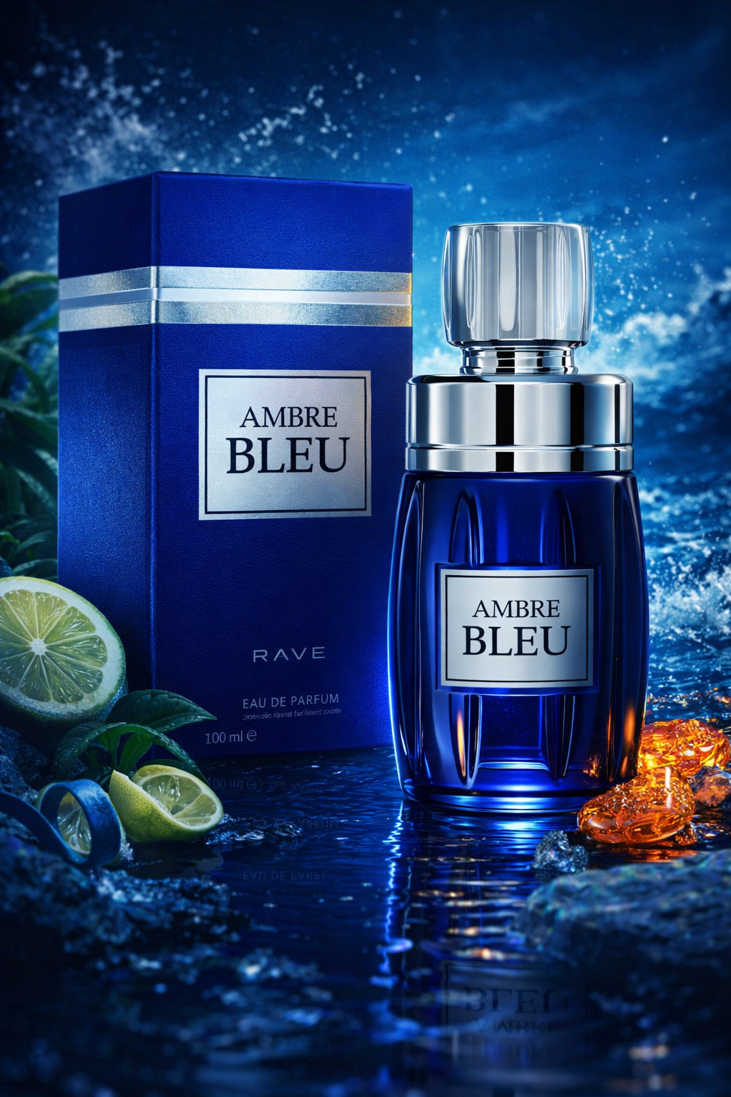 Rave Ambre Bleu Eau De Parfum 100ml – Fresh Citrus & Amber Luxury Fragrance for Men