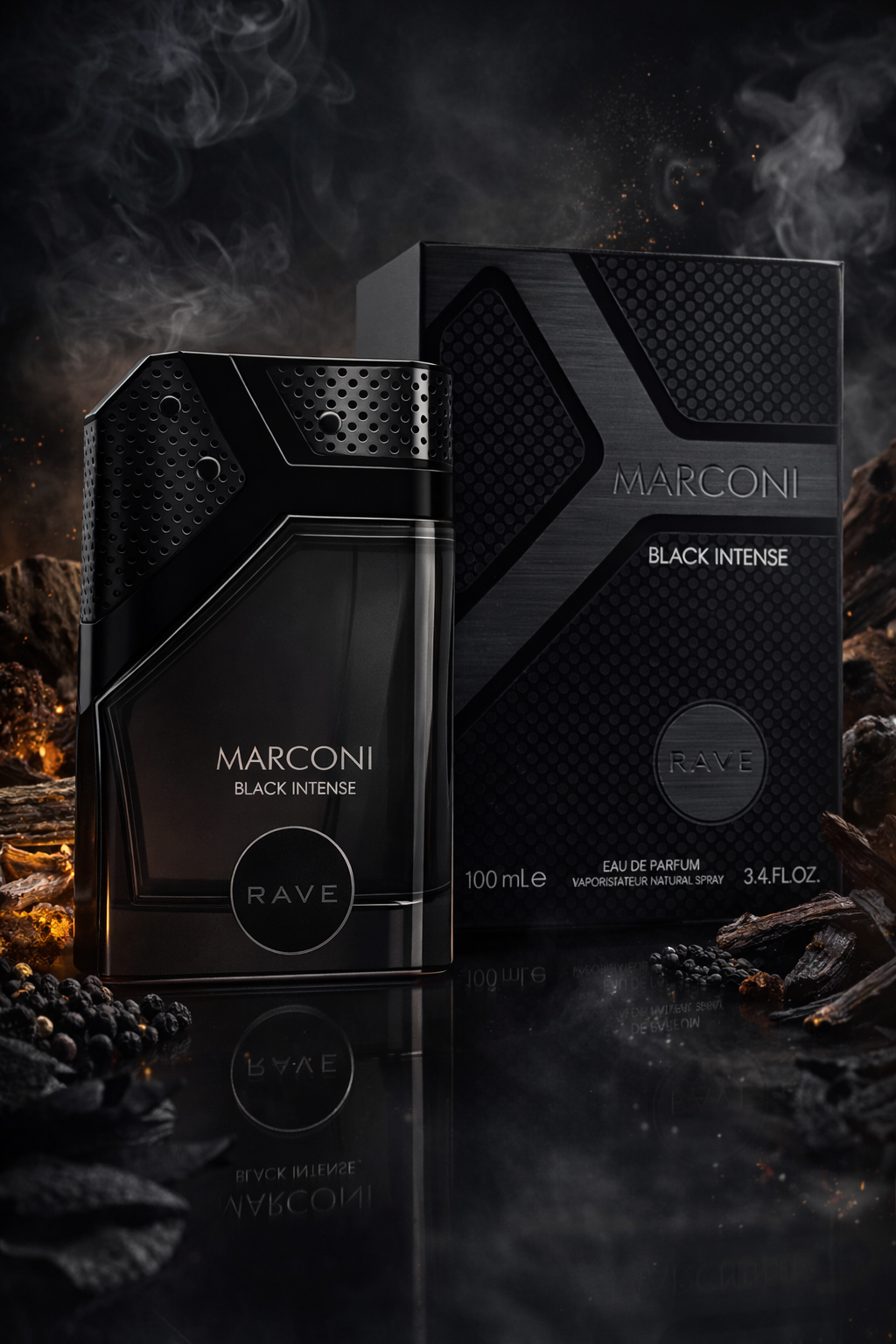 Rave Marconi Black Intense Eau De Parfum 100ml – Bold Smoky Spicy Fragrance for Men