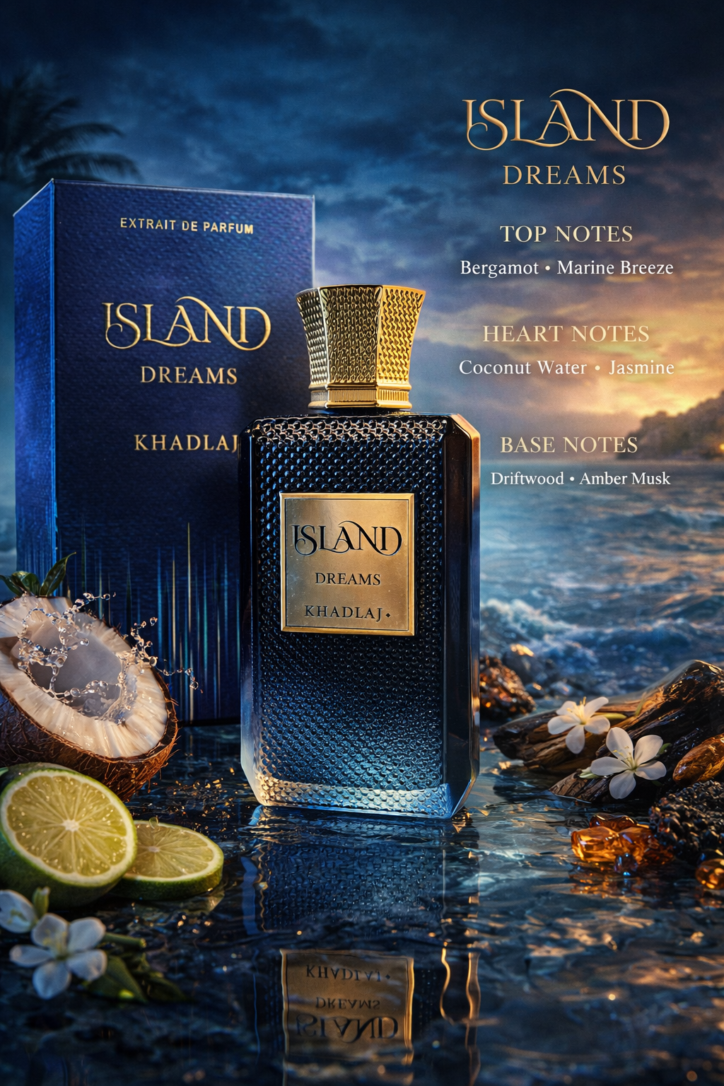 Khadlaj Island Dreams Extrait De Parfum – Luxury Tropical Marine Fragrance for Men & Women